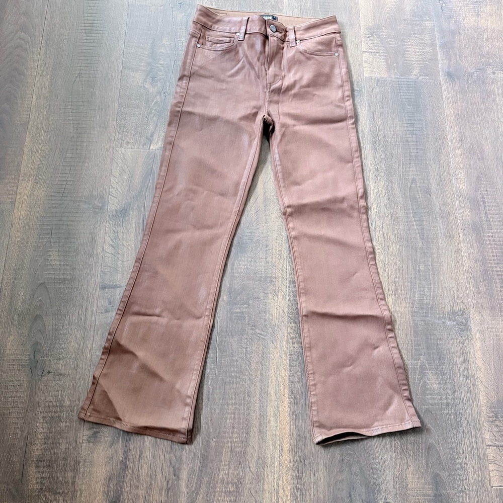 Paige Claudine High Rise Cropped Flares | Coated Cognac | Size:26 - Picture 3 of 6